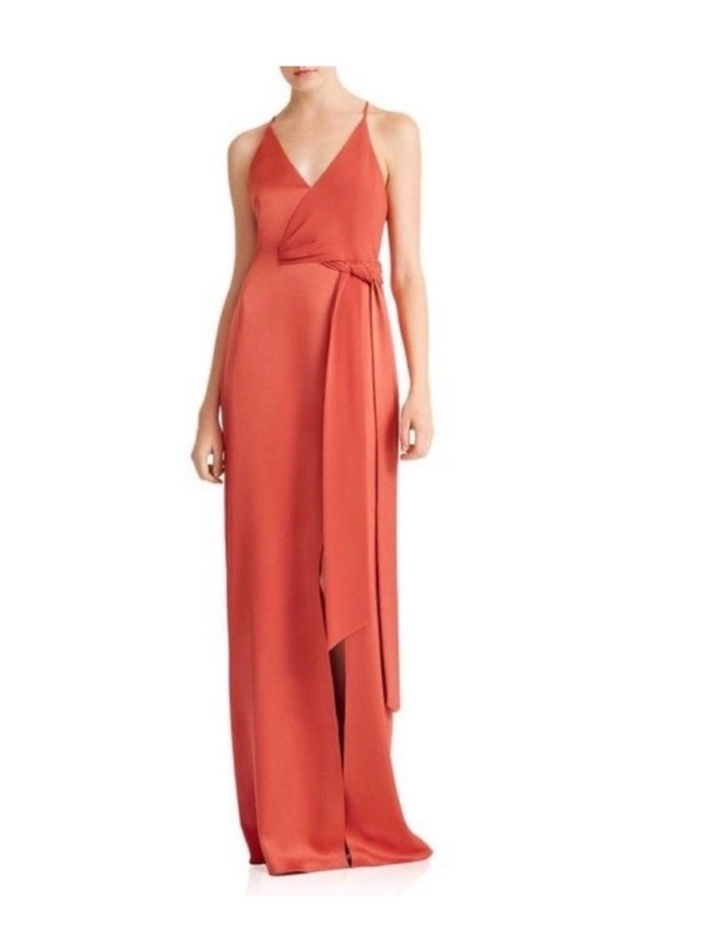 Halston Heritage Rust Red Satin Maxi Dress